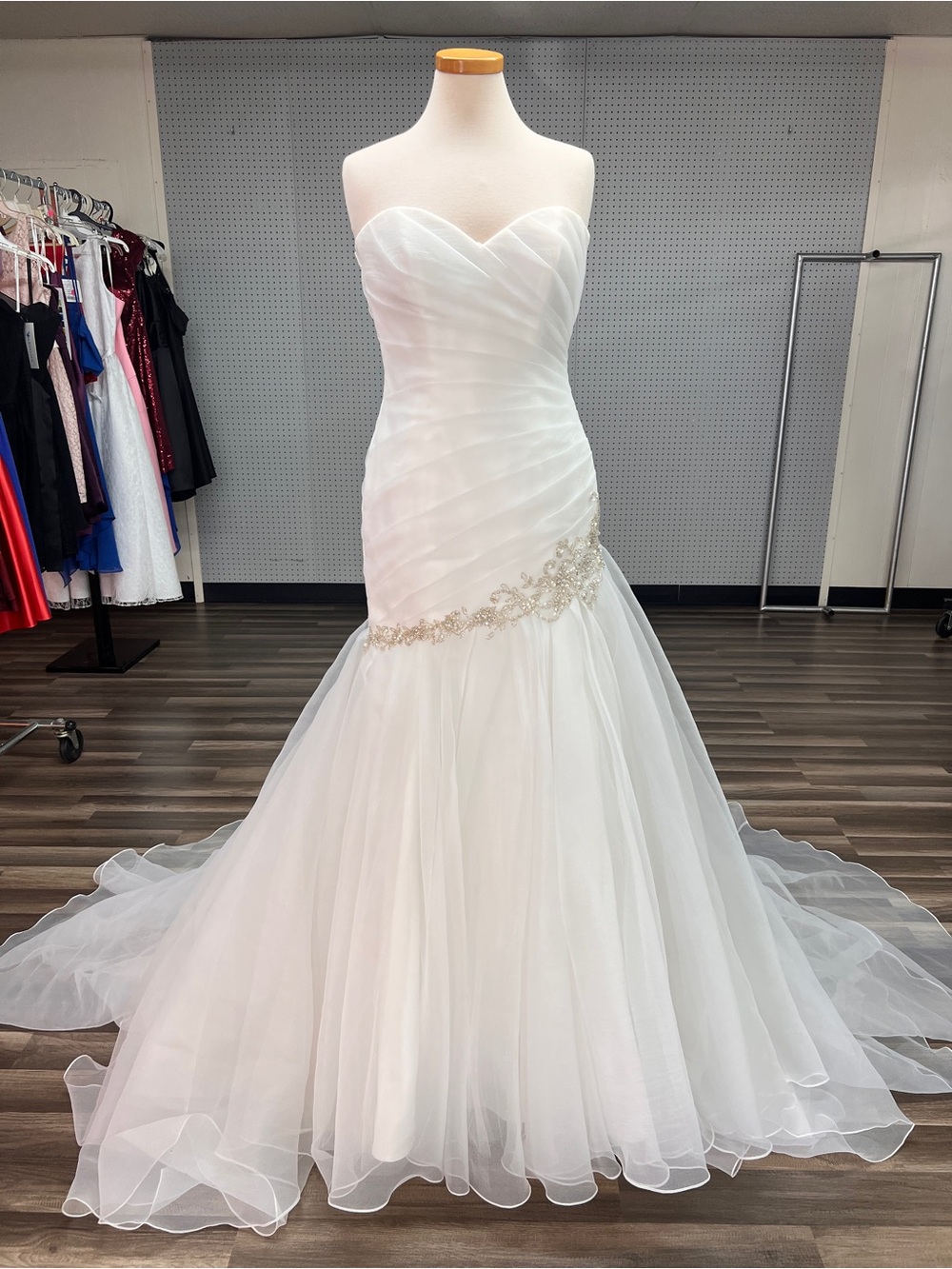Strapless Ivory Mermaid Wedding Dress with Beaded Drop Waist